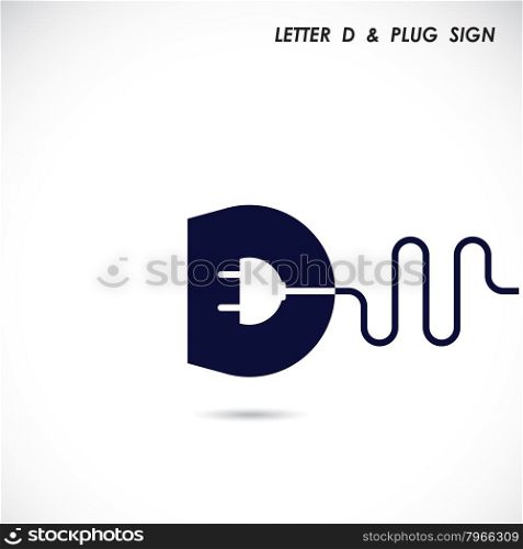 Creative letter D icon abstract logo design vector template with electrical plug symbol. Corporate business creative logotype symbol. Vector illustration