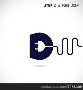 Creative letter D icon abstract logo design vector template with electrical plug symbol. Corporate business creative logotype symbol. Vector illustration