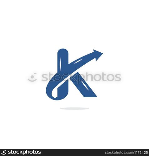 Creative letter K with arrow vector logo design.