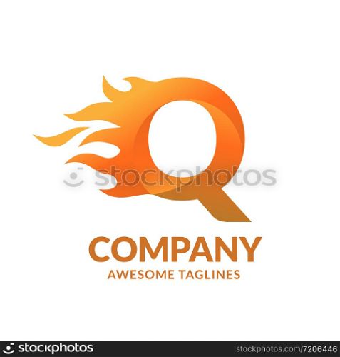 creative Letter q and fire Logo template design vector concept