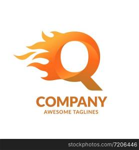 creative Letter q and fire Logo template design vector concept