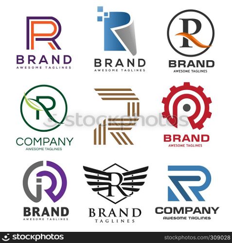 creative letter R logo, Best letter R logo design set, Abstract business logo design template, Modern Letter R Logo template editable for your business