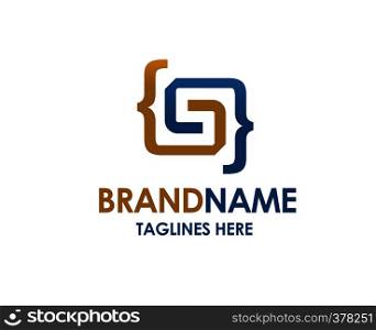 creative letter S colorful with code brackets square shape logo