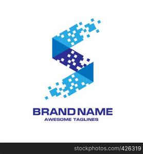 creative Letter S vector logo symbol with pixel shattered blocks