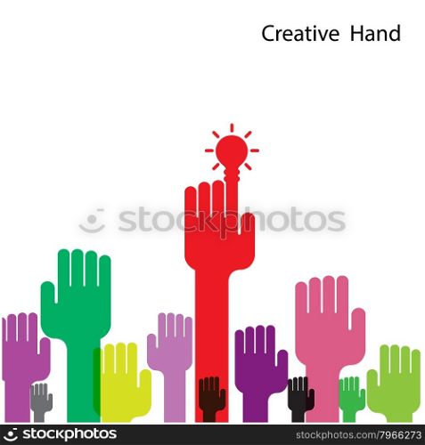 Creative light bulb and hand icon abstract vector design. Corporate business creative logotype symbol. Vector illustration&#xA;