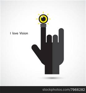 Creative light bulb and hand icon abstract vector design. I love vision concept. Corporate business creative logotype symbol. Vector illustration