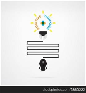 Creative light bulb idea and positive thinking concept, business idea, abstract symbol, education concept.vector illustration
