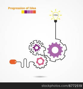 Creative light bulb idea concept and computer mouse symbol. Progression of idea concept. Business, education and industrial idea. Vector illustration