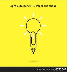 Creative light bulb pencil logo design,Paper clip sign.Concept of ideas inspiration, innovation, invention, effective thinking, knowledge. Business and Education concept.Vector illustration