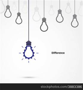 Creative light bulb symbol with gear sign and difference concept, business and industrial idea. Vector illustration