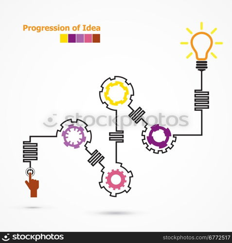 Creative light bulb symbol with linear of gear shape. Progression of idea concept. Business, education and industrial idea. Vector illustration