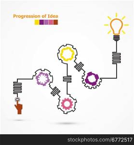 Creative light bulb symbol with linear of gear shape. Progression of idea concept. Business, education and industrial idea. Vector illustration