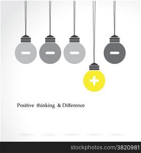 creative light bulb symbol with positive thinking and difference concept, business idea. Vector illustration