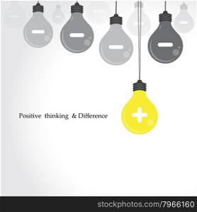Creative light bulb symbol with positive thinking and difference concept, business idea. Vector illustration