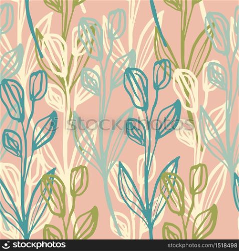 Creative line art leaf seamless pattern. Modern hand drawn botanical background. Floral wallpaper. Decorative backdrop for fabric design, textile print, wrapping. Vector illustration. Creative line art leaf seamless pattern. Modern hand drawn botanical background. Floral wallpaper.