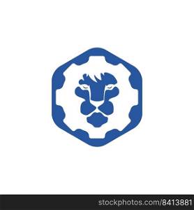 Creative lion gear vector logo design. Lion tech logo concept. 