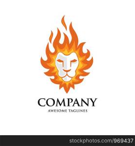 creative Lion head fire logo vector illustration, Lion Head Flaming Fire Vector Illustration Logo.