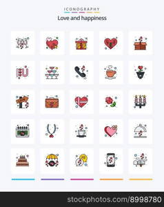 Creative Love 25 Line FIlled icon pack  Such As package. gift. gift box. box. heart