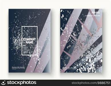 Creative luxurious and rich cover frame design paint silver splatter, gray glitter vector illustration. Blue grey abstract template invitation. Striped pattern geometric shape greeting card background