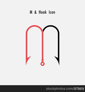 Creative M- Letter icon abstract and hook icon design vector template.Fishing hook icon.Alphabet icon.Vector illustration
