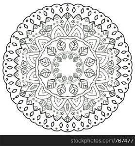 Creative mandala design. Ornamental pattern for coloring book pages. Circle ornament for henna tattoo design. Unique mandala design. Round ornamental pattern for coloring book pages. Circle ornament for henna tattoo design.
