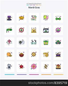 Creative Mardi Gras 25 Line FIlled icon pack  Such As costume mask. tie. garland. carnival. party