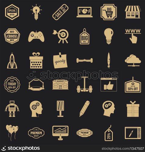 Creative market icons set. Simple style of 36 creative market vector icons for web for any design. Creative market icons set, simple style