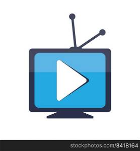 Creative media television logo design template. Play button Tv vector design. 