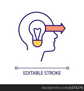 Creative mind implementation RGB color icon. Creative thinking. Converting thoughts into innovations. Isolated vector illustration. Simple filled line drawing. Editable stroke. Arial font used. Creative mind implementation RGB color icon