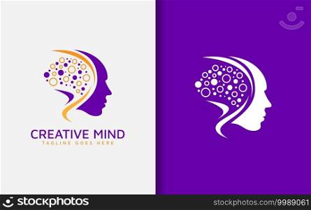 Creative Mind Logo Design. Abstract Tech Circle Combined with Face Silhouette. Usable For Business Brand, Tech and Company. Vector Logo Illustration.