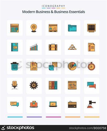 Creative Modern Business And Business Essentials 25 Line FIlled icon pack  Such As cards. id. map. pointer. place