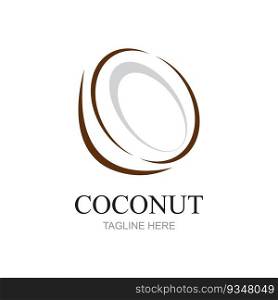 Creative modern coconut with leaves sign logo design template