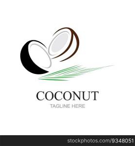 Creative modern coconut with leaves sign logo design template