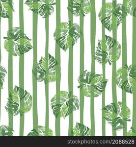 Creative monstera leaves tropical seamless pattern. Embroidery palm leaf endless wallpaper. Exotic hawaiian jungle backdrop. Rainforest background. Design for fabric , textile print, wrapping, cover. Creative monstera leaves tropical seamless pattern. Embroidery palm leaf endless wallpaper.