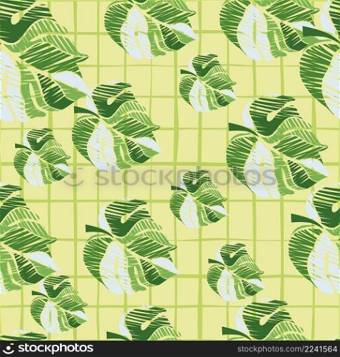 Creative monstera leaves tropical seamless pattern. Embroidery palm leaf endless wallpaper. Exotic hawaiian jungle backdrop. Rainforest background. Design for fabric , textile print, wrapping, cover. Creative monstera leaves tropical seamless pattern. Embroidery palm leaf endless wallpaper.