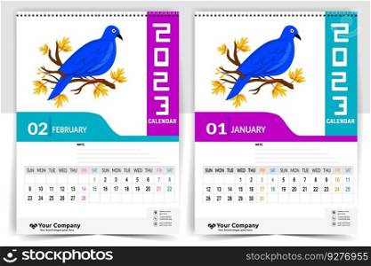 Creative monthly 2023 wall calendar design Vector Image