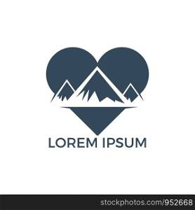 Creative mountain and love logo design. Mountain adventure lover logo inspirations, mountain traveling lover logo concept.