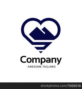 creative mountain and love outline logo concept, mountain adventure lover logo inspirations,