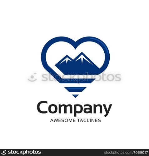 creative mountain and love outline logo concept, mountain adventure lover logo inspirations, mountain traveling lover logo concept