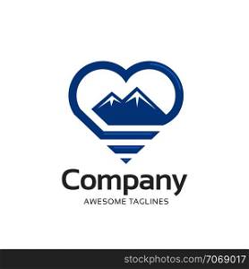 creative mountain and love outline logo concept, mountain adventure lover logo inspirations, mountain traveling lover logo concept