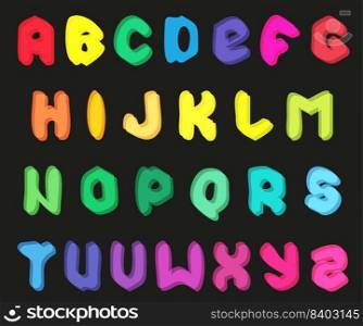 Creative multicolor alphabet set on black background. Vector illustration EPS 10. Creative multicolor alphabet set on black