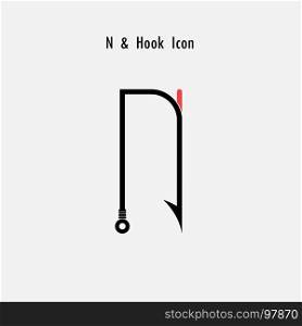 Creative N- Letter icon abstract and hook icon design vector template.Fishing hook icon.Alphabet icon.Vector illustration