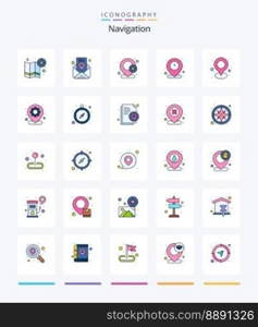 Creative Navigation 25 Line FIlled icon pack  Such As map. location pin. pin. time. clock