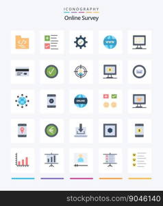 Creative Online Survey 25 Flat icon pack  Such As star. monitor. setting. business. website