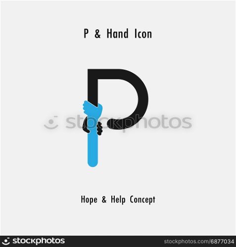 Creative P- alphabet icon abstract and hands icon design vector template.Business offer,partnership,hope,support or help concept.Corporate business and industrial logotype symbol.Vector illustration