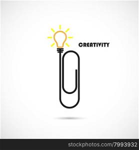Creative paper clip and light bulb logo design.Concept of ideas inspiration, innovation, invention, effective thinking, knowledge. Business and Education concept.Vector illustration