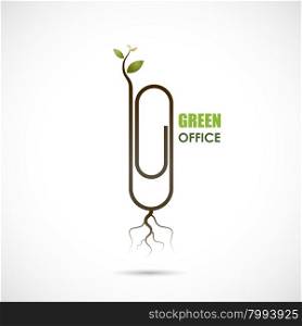 Creative paper clip logo design. Save the World and Go Green Concept.Green office design.Business and Education concept.Vector illustration