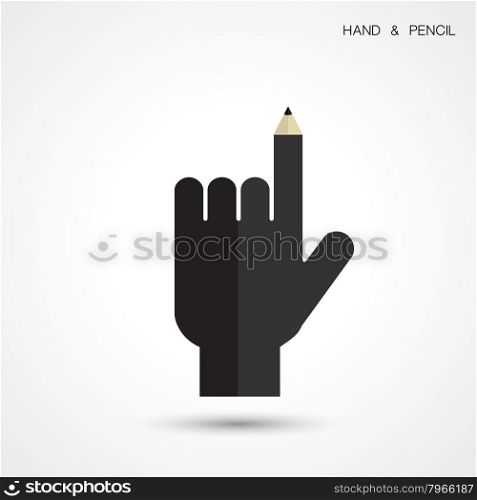 Creative pencil and hand icon abstract logo design vector template. Corporate business creative logotype symbol. Vector illustration