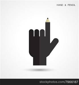 Creative pencil and hand icon abstract logo design vector template. Corporate business creative logotype symbol. Vector illustration