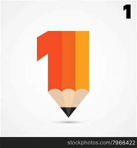 Creative pencil symbol and number one sign,business and education idea,abstract background.vector illustration